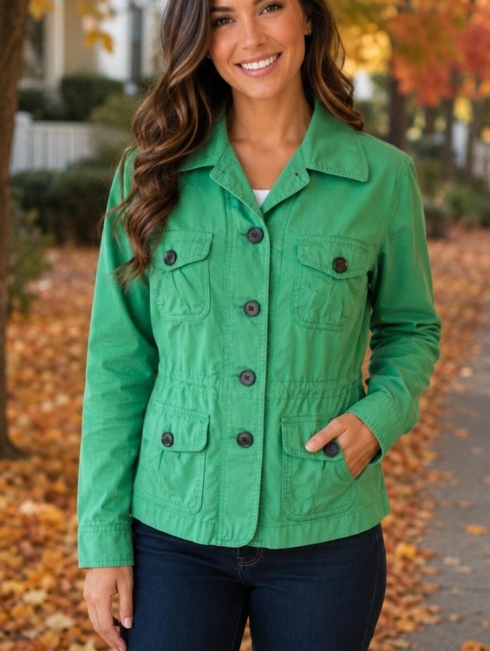 L.L.Bean Cargo Lightweight Jacket Vibrant Green Size 10 Petite